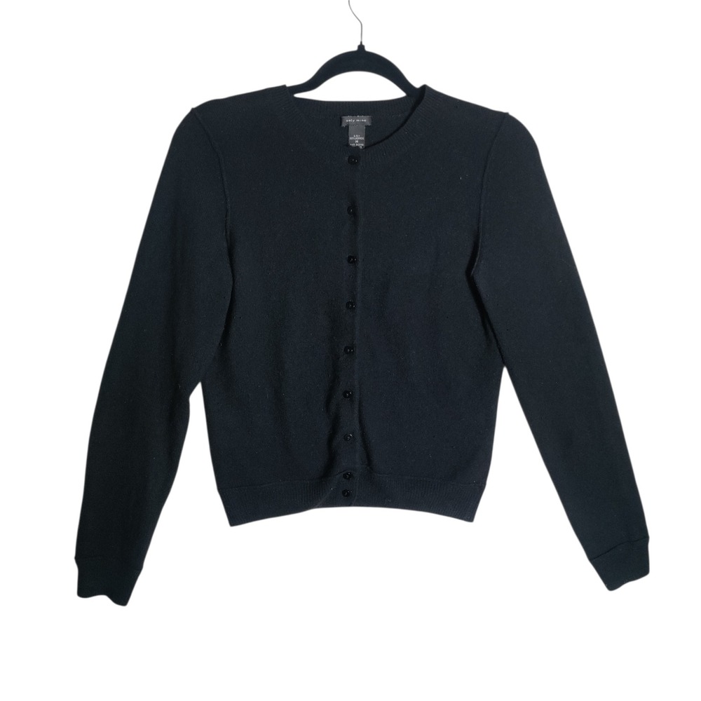 Only Mine Black 100% Cashmere Cardigan Sweater Womens Medium 2-Ply Button Front
